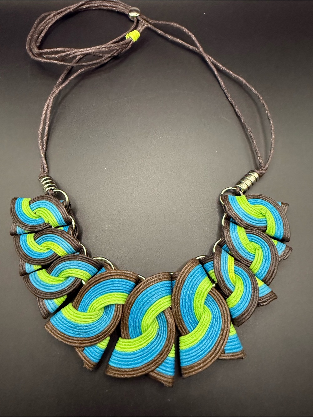 Boho Brown, Blue and Green Cord Adjustable Statement Necklace